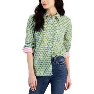 Nautica Jeans Women's Printed Long-Sleeve Cotton Shirt Starlight Blue NWT Large